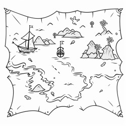 a simple treasure map featuring islands an x marking the spot and dotted lines showing a route