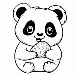 panda face closeup eating a cookie