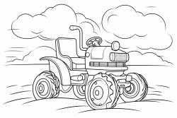 tractor flying in the clouds