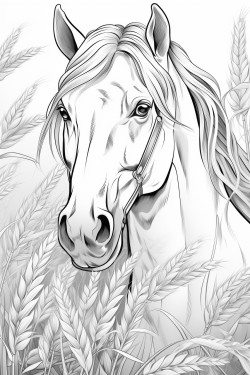 a horse eating grass in a field of hemp with the sunset behind it
