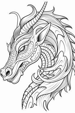creepy unicorn head on dragon body