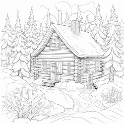 a cozy cabin in a snowy forest