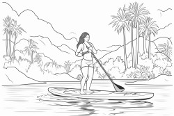 a woman paddle boarding on a river
