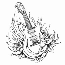 electric guitar with lightning and rose and sword