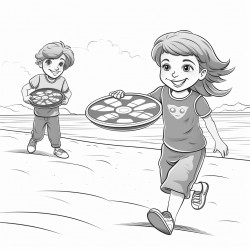 kids on the beach play with frisbees