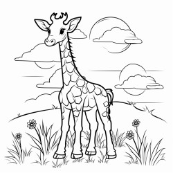 baby giraffe standing in a field
