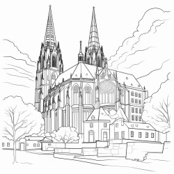 creat an coloring book page of chilhous in germany