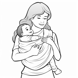 mum is carrying baby in wrap and eating wrap