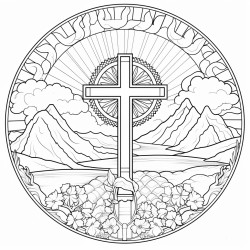 create an image of a solemn scene with a prominent cross in the center