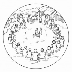 people in a village sitting in a circle