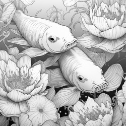 seamless pattern of koi fish and lotus flowers