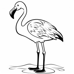 a flamingo standing tall with its legs straight and neck curved in an sshape