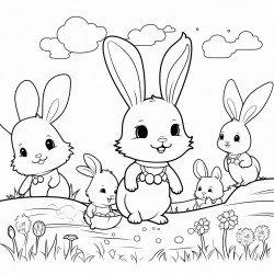 rabbit hopping joyfully among her friends who are busy with their morning activities