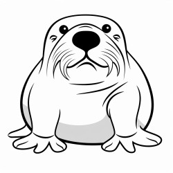 kids coloring page with walrus black and white simple line art style minimalist drawing white background style raw