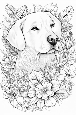labrador retriever surrounded by flowers mandala