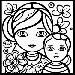 folk art mother and son