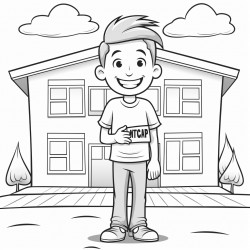 kid with a big smile standing outside a building with a sign that says myofunctional therapy clinic