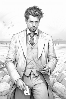 magician on beach with cards