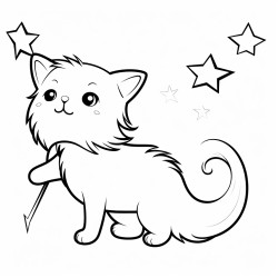 a fluffy cat with a cometshaped tail chasing a shooting star
