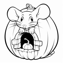 a pumpkin with a cutout showing the inside of a mouse house
