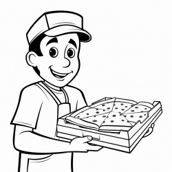 pizza man with pizza in an open pizza box