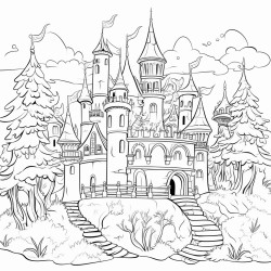 castle in the forest with a dragon