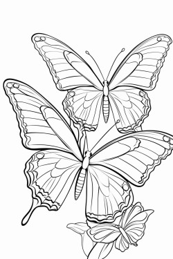3 large butterflies flying around keep the design simple with bold black lines