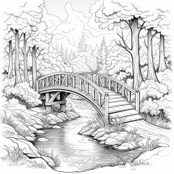 suspension bridge and the river at the forest