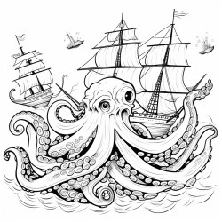 cracken octopus ravaging a ship and eating sailors