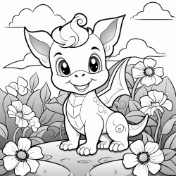 super cute dragon in flower garden