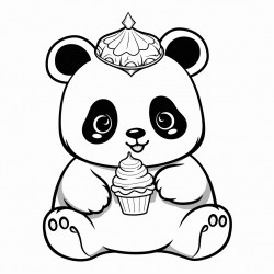 teenage panda with long eyelashes wearing a princess tiara eating a large ice cream cone on the beach