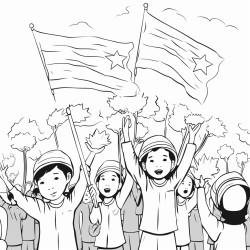 soldiers and people held vietnamese flags and threw flowers everywhere