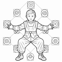 human figure cross legged position surrounded by six equally spaced aura layers around the body