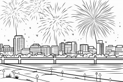 obserbar desde la montana la ciudad y los fuegos artificiales