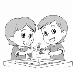 two kids drinking water from a tap