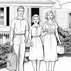 a poignant family farewell scene where parents wave goodbye to their departing teen no color no shading