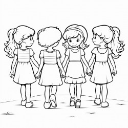 4 girls walking back holding hands