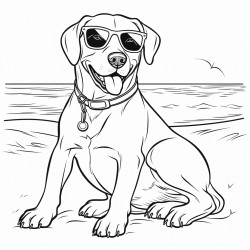 labrador dog wearing sunglasses posing for a photo looking ahead in a sitting position