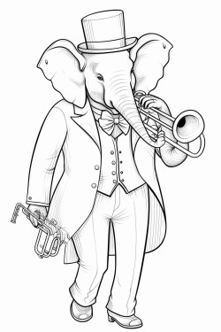 elephant in elegant suit playing trombone