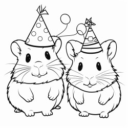 a rabbit hamster and turtle with party hats