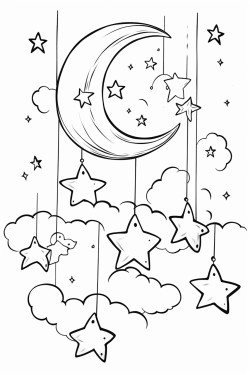 falling stars a clear autumn night sky with bold stars and a crescent moon