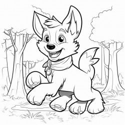 a dog dancing in the forest