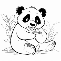 a chubby panda relaxing and munching on a fresh bamboo shoot