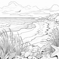 ocean calm  a beach scene with gentle waves and seashells on the shore