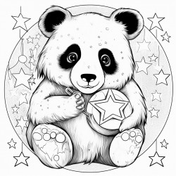 panda playing with a starry ball