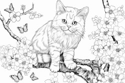 cat climbing trees and flowers everywhere