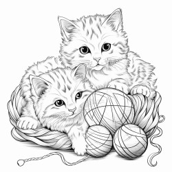 playful kittens with yarn balls