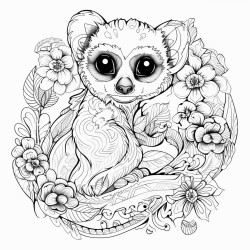 a java slow loris with amidst vibrant patterns inside of it no color no shading medium line coloring book