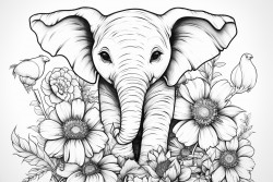 baby elephant baby owl in sunflower and roses