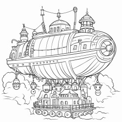 steampunk airship in the sky